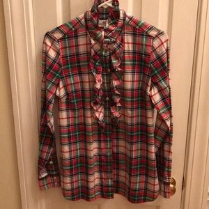 Vineyard Vines plaid ruffle front button down Sz 4